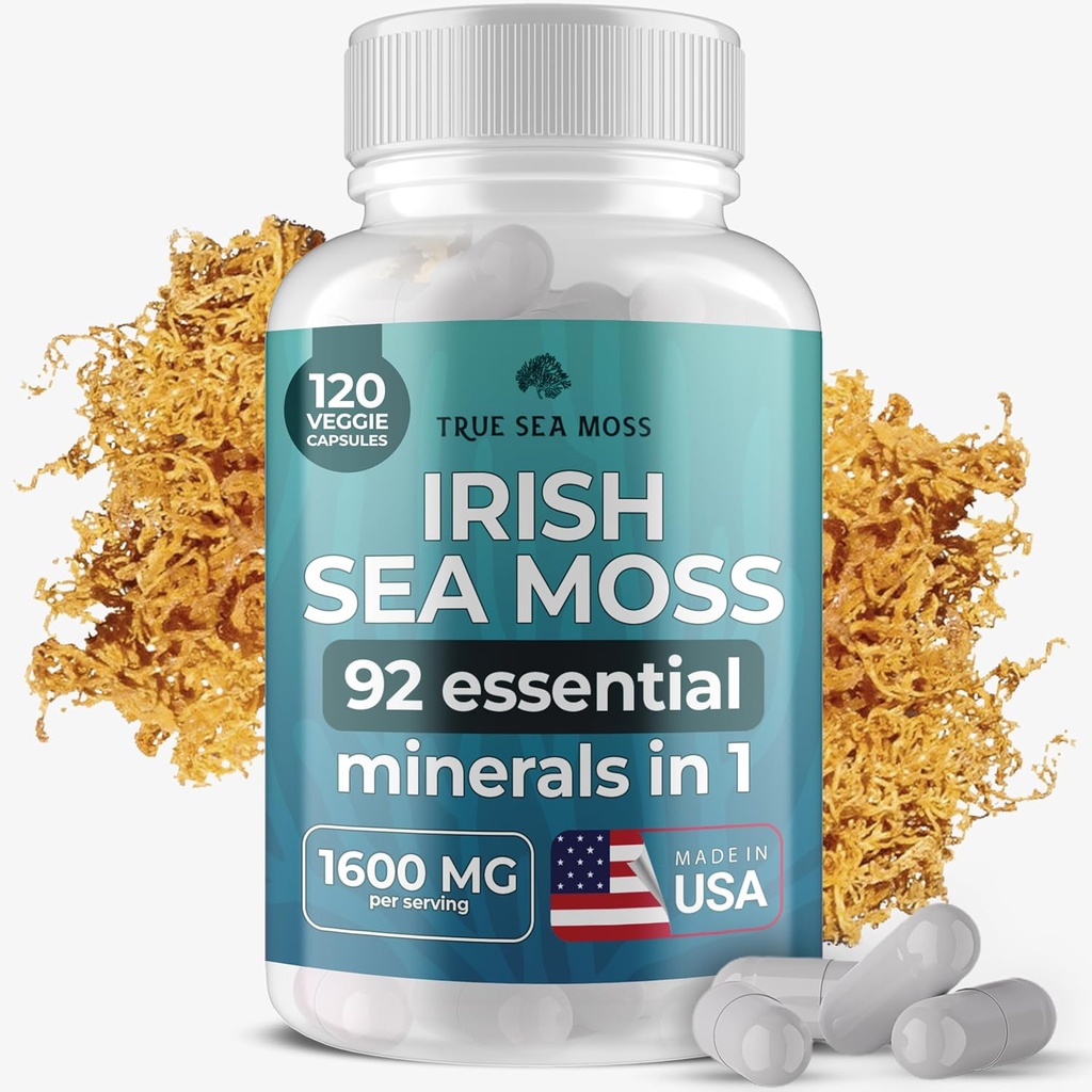 TrueSeaMoss Irish Sea Moss Capsules - 120 Original Capsules (1600mg) - Prebiotic Superfood - Boosts The Immune & Digestive System - Healthy Skin, Keto Detox, Gut, Joint Support