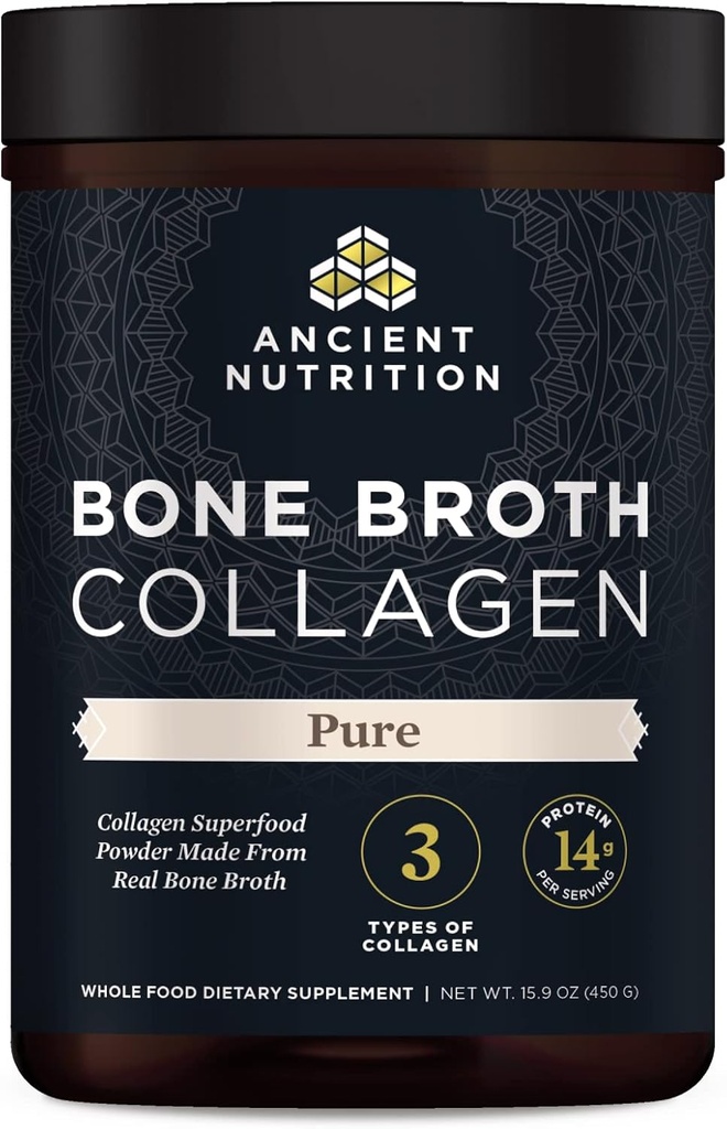Ancient Nutrition Collagen Powder, Bone Broth Collagen, Pure, Hydrolyzed Multi Collagen Peptides, Supports Skin and Nails, Joint Supplement, 30 Servings, 15.9oz