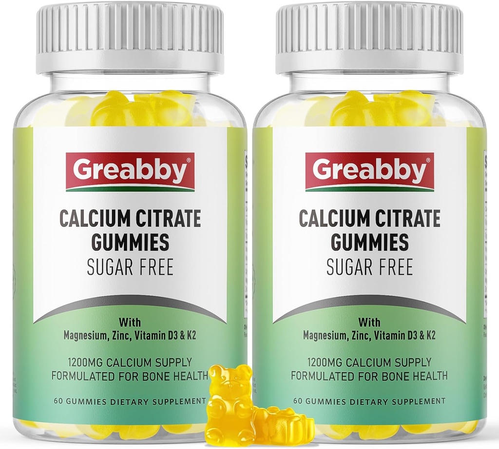 Calcium Citrate Gummies 1200 mg for Kids & Adults, Sugar Free, with Vitamin D3, K2, Magnesium, Zinc, Bone Support for Women & Elders, Natural Pineapple Flavor, 120 Gummies