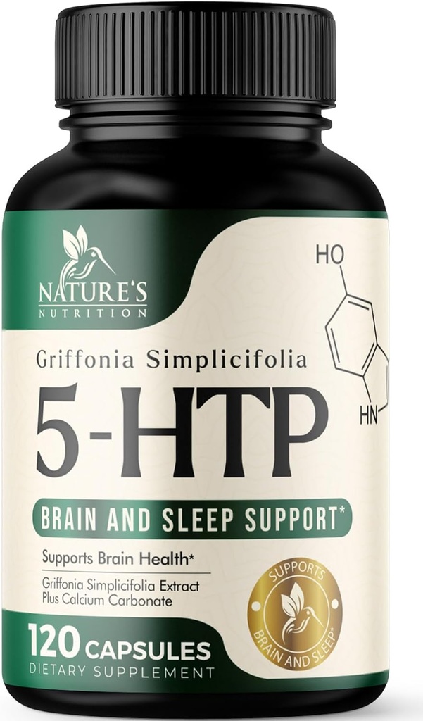 5 HTP 200mg Capsules Vegetarian Supplement - 5HTP Plus Calcium for Brain Support - Extra Strength Griffonia Simplicifolia 5-HTP Formula - 5 Hydroxytryptophan - Gluten Free & Non-GMO - 120 Capsules