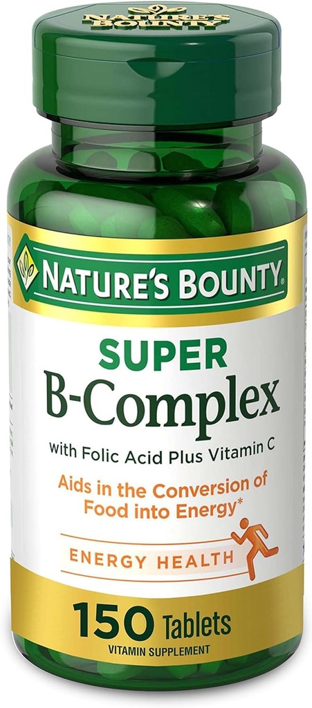 Nature's Bounty, Super B Complex with Vitamin C & Folic Acid - Immune&Energy Support - 150 Tablets,.