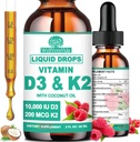 D3 K2 Vitamin 10000iu, Liquid Drop Vitamin D3 With K2 (MK-7)200mcg Coconut Oil, 6X Stronger Than D3 K2 Sofegels, Magnesium Zinc for Absorption -K2 D3 Vitamin Supplement for Joint Teeth & Bone Health