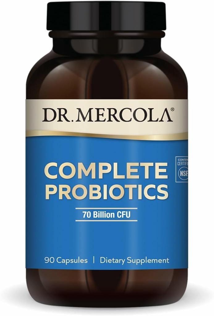 Dr. Mercola Complete Probiotics - 70 Billion CFU - Supports Immune, Digestive & Gut Health - Features 10 Strains - Shelf Stable - GMO-Free, Gluten-Free & Soy-Free - 90 Capsules (90 Servings)
