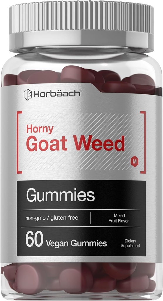 Horbäach Horny Goat Weed for Men and Women | 60 Gummies | Mixed Fruit Flavor | Includes Maca | Vegan, Non-GMO, and Gluten Free Formula