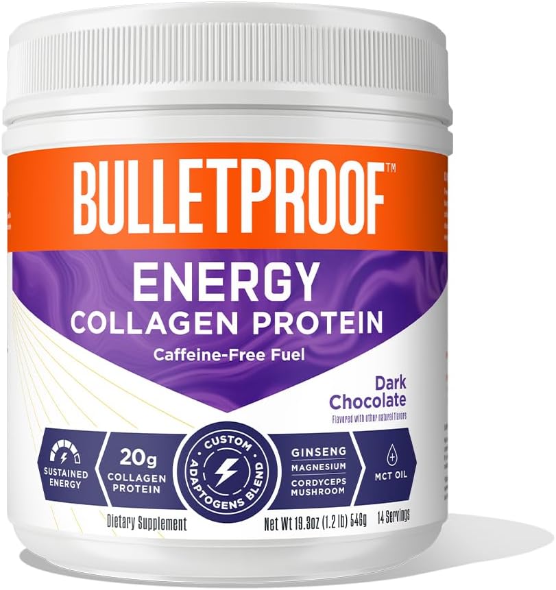 Bulletproof Dark Chocolate Energy Collagen Protein, 19.3 Ounces, Caffeine-Free Fuel with Vitamins and Antioxidants, Blend with Ginseng, Magnesium, Cordyceps Mushroom
