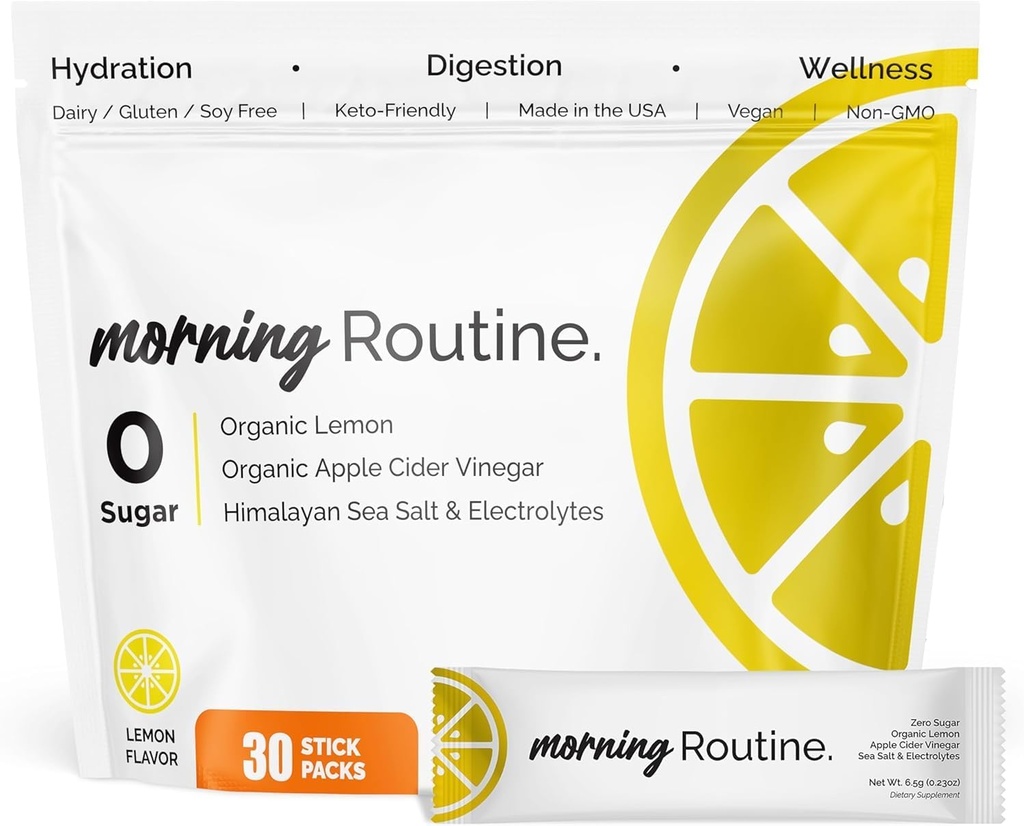 ROUTINE Morning Daily Hydration | Electrolyte Powder Packets with Apple Cider Vinegar, Lemon, and Sea Salt | Keto & Paleo-Friendly Electrolyte Drink Mix (30 Pack)