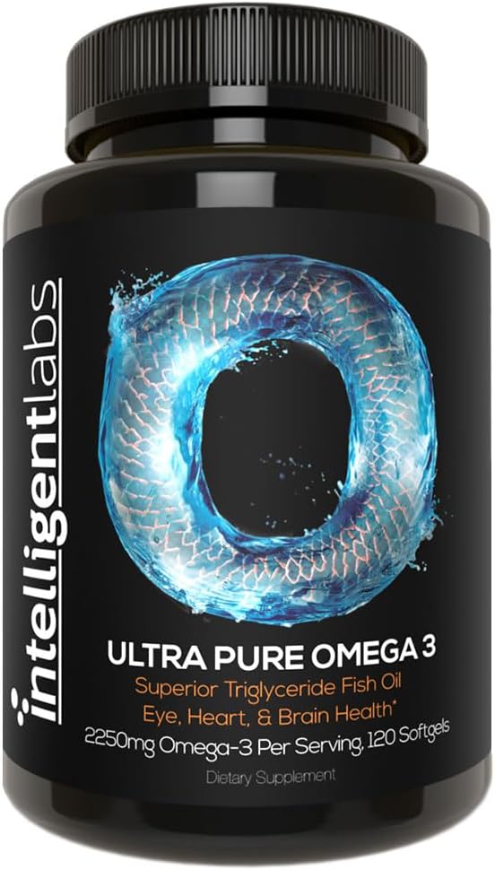 Intelligent Labs Triglyceride Omega 3 | 2250mg per 3-Capsule Serving | Burpless Fish Oil Capsules | 120 Softgels Per Bottle