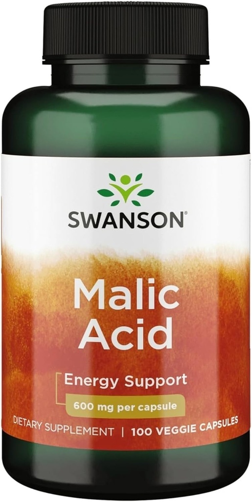 Swanson Malic Acid - Natural Supplement Promoting Cellular Energy Production - Supplement Formula to Help Nourish & Energizes Muscles - (100 Veggie Capsules, 600mg Each)
