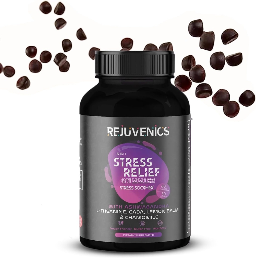 Stress Relief Gummies with Ashwagandha, L-Theanine, GABA, Lemon Balm, and Chamomile -60 Counts