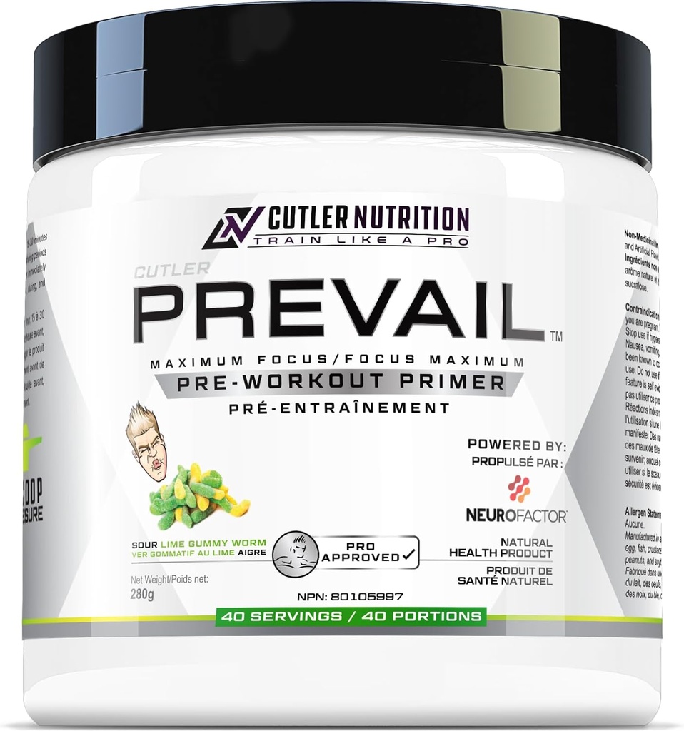 Prevail Pre Workout Powder with Nootropics: Pre Workout for Men and Women, Cutting Edge Energy and Focus Supplement with L Citrulline, Alpha GPC, L Tyrosine | Sour Lime Gummy, 40 Scoops