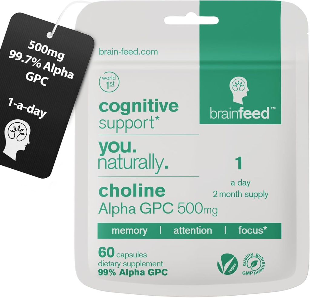 Acetylcholine Supplement | 99% Alpha GPC Capsules (60) | 1-a-Day | Memory, Focus Concentration Nootropic Brain Supplement | Acetylcholine Precursor | Alpha GPC Powder in Capsule | Lab-Tested