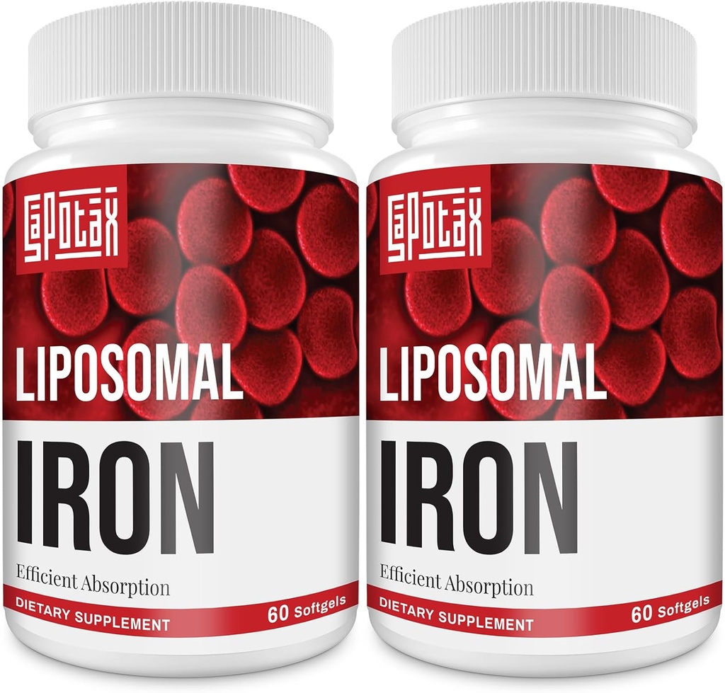 Liposomal Fe Iron Supplement for Women, 65 mg Iron Supplement with Folic Acid & Vitamin B12 for Men, Daily Blood & Energy Support for Adults Iron Deficiency 60 Softgels (2 Bottle)
