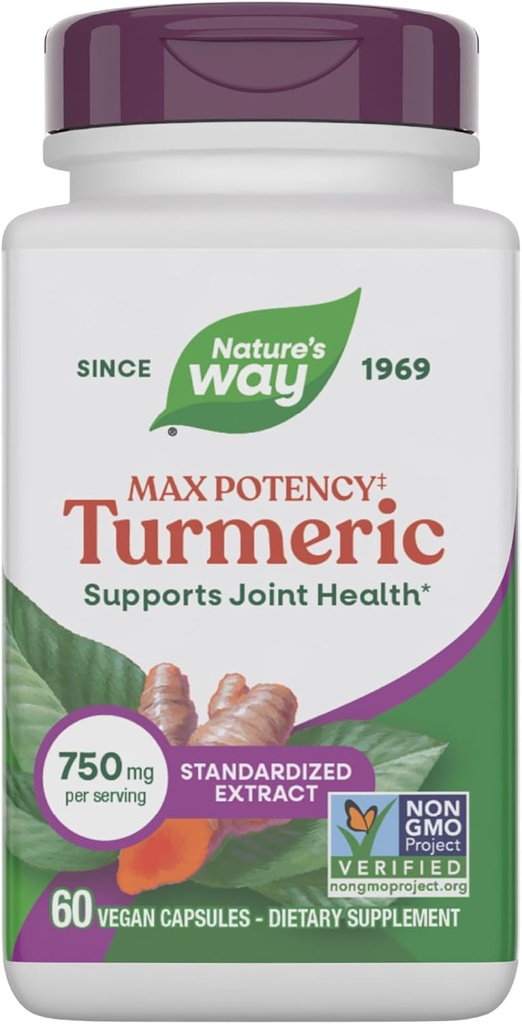 Nature's Way Premium Extract Turmeric Max Potency‡ Standardized to 95% Curcuminoids, 750 mg per serving, 60 VCaps