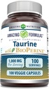 Amazing Formulas Taurine with Bioperine Supplement | 1000 Mg Per Serving | 100 Veggie Capsules | Non-GMO | Gluten Free | Made in USA