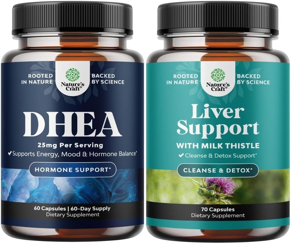 Bundle of DHEA Supplement for Women & Men - Pure DHEA 25mg for Hormone Balance - Dehydroepiandrosterone and Liver Cleanse Detox & Repair - Milk Thistle Supplement for Digestion & Immune Health