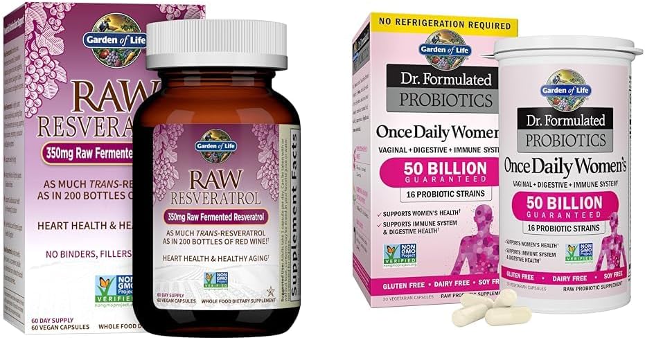 Garden of Life Heart Resveratrol Supplement - Raw Whole Food Antioxidant Formula for Heart Health & Dr. Formulated Women's Probiotics Once Daily, 16 Strains, 50 Billion, 30 Count