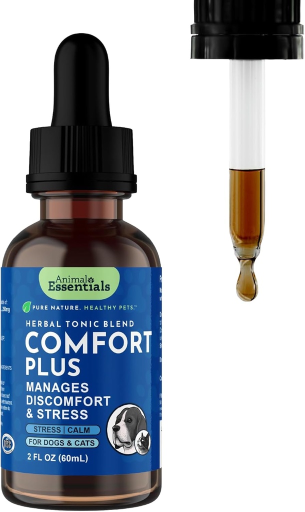 Animal Essentials Comfort Plus for Dogs & Cats - Calming Liquid, Pet Calming Drops, Herbal Formula, California Poppy, Skullcap - 2 Fl Oz