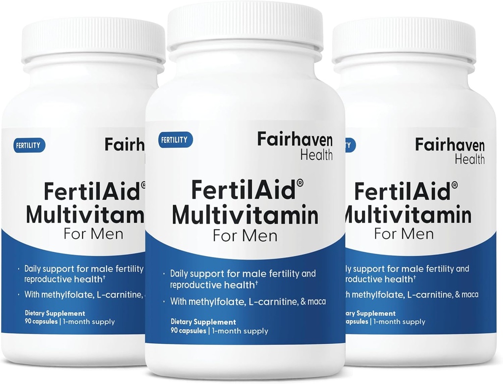 Fairhaven Health 3 Month Supply FertilAid for Men Prenatal Male Fertility Supplement | Count and Motility Support Pre Conception for Him | Fertility Support Includes, Zinc, and Folate | 90 Capsules