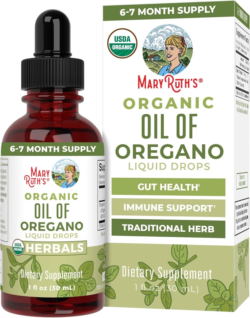 MaryRuth Organics Oregano Oil Drops | 6 Month Supply | USDA Organic Oil of Oregano Liquid | Herbal Blend for Immune Support | Digestive Health | Overall Health | Vegan | Sugar Free | Non-GMO | 1 Fl Oz