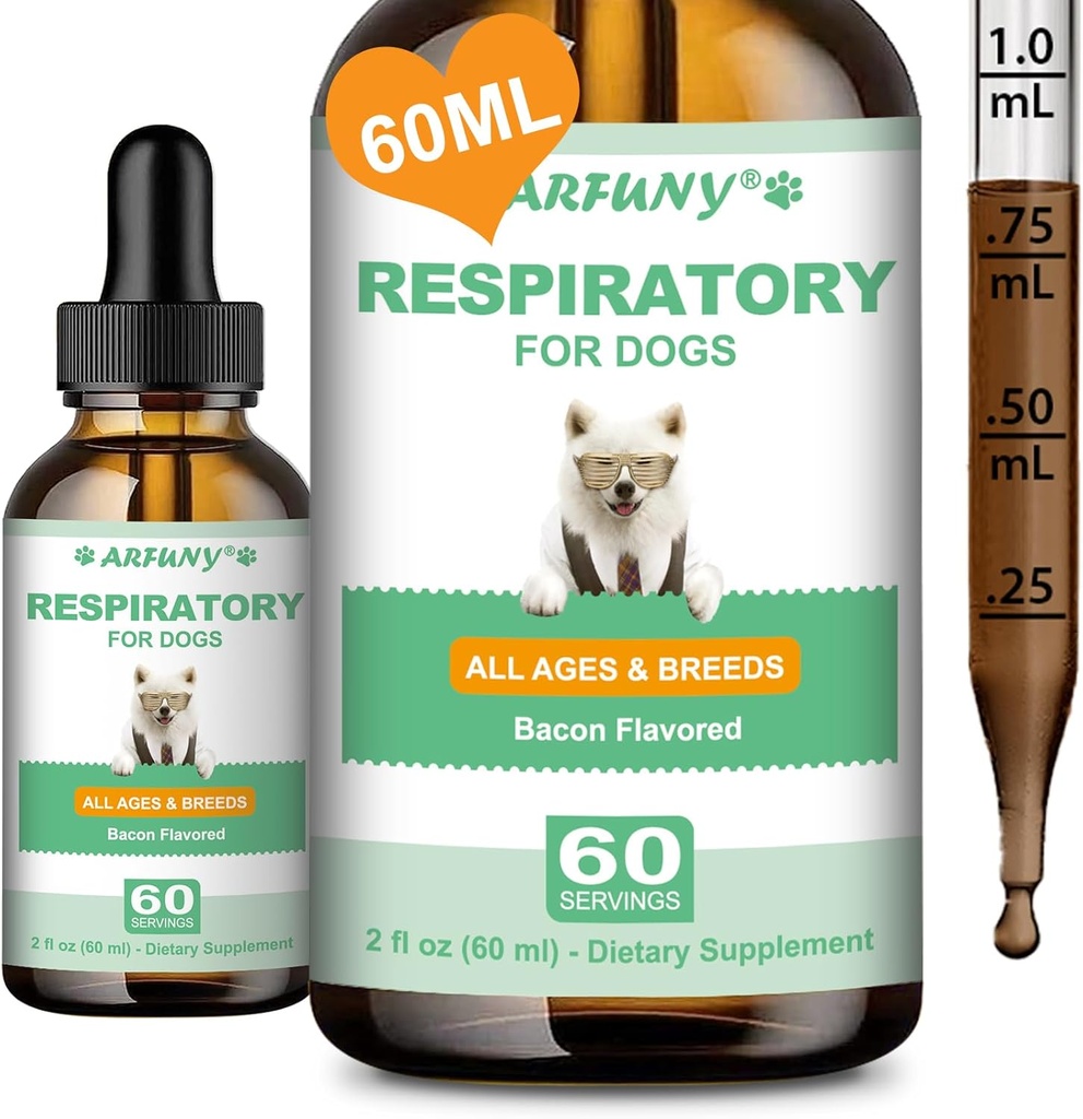 Kennel Cough Drops for Dogs - 60ML Natural Herbal Drops - Dry, Wet & Barky Cough - Natural Supplement for Dogs - with Marshmallow Root, Mullein Leaf, Echinacea - for All Breeds & Sizes, Bacon Flavor