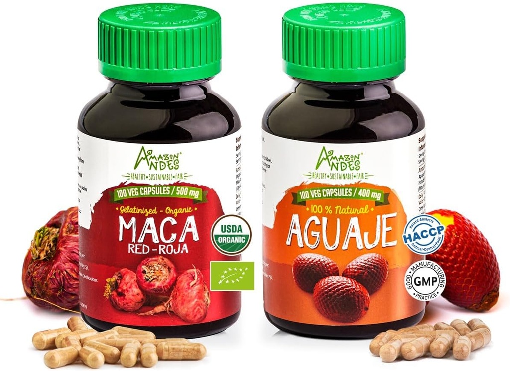 Red Maca Root and Aguaje Capsules for Women l Organic Female Health Supplement l Strong Hormone Regulator Pack l Amazon Andes