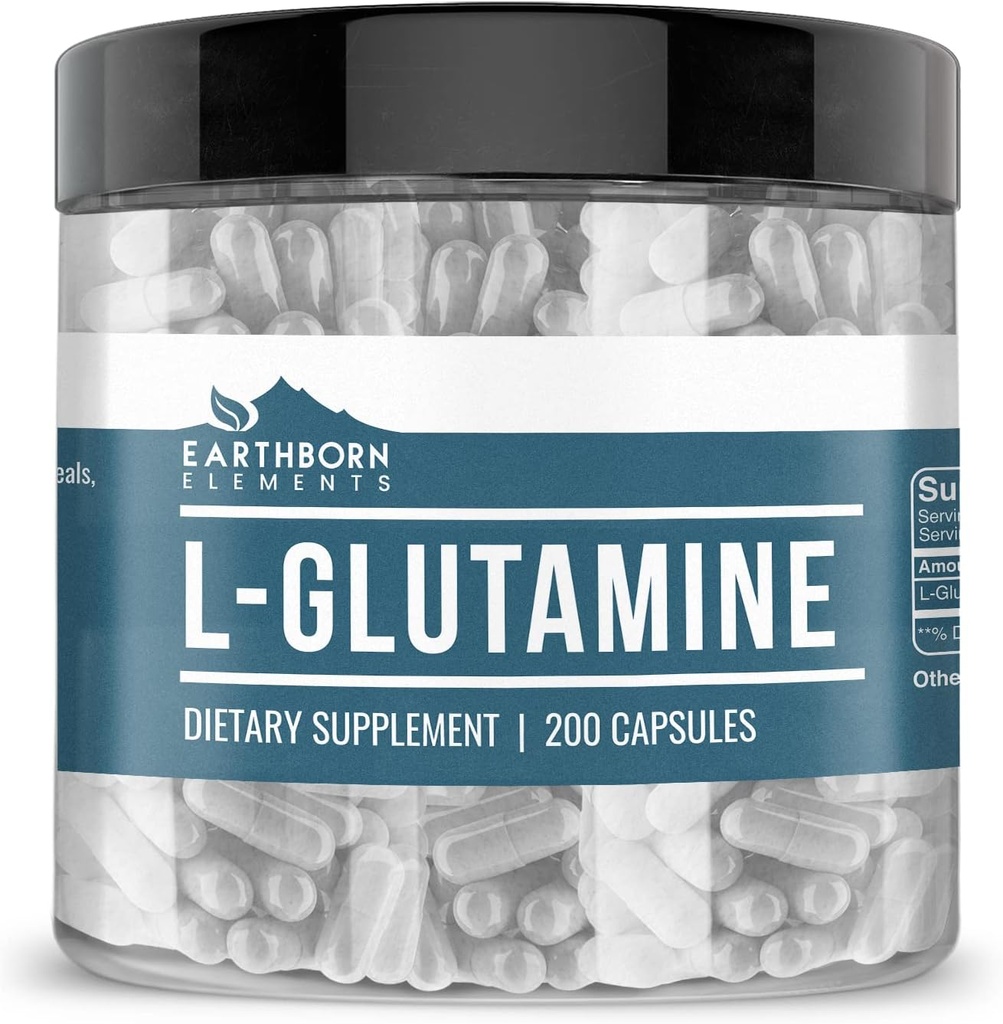 Earthborn Elements L-Glutamine 200 Capsules, Pure & Undiluted, No Additives