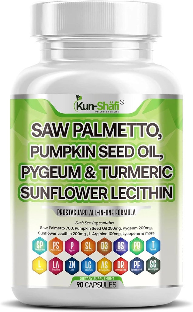 Saw Palmetto with Stinging Nettle, Pygeum, Pumpkin Seed, Sunflower Lecithin, Turmeric & Ashwagandha – Prostate Support for Men with Lycopene & Vitamin D3 – 90 Capsules