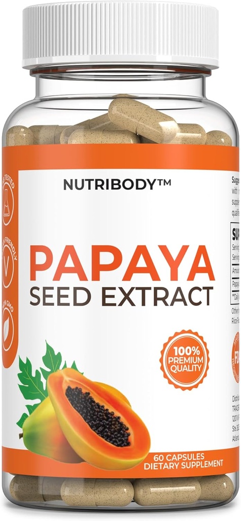 Papaya Seed Extract Digestive Enzymes 60/700mg Capsules - Gut Health, Wellness Boost & Liver Cleanse Detox.