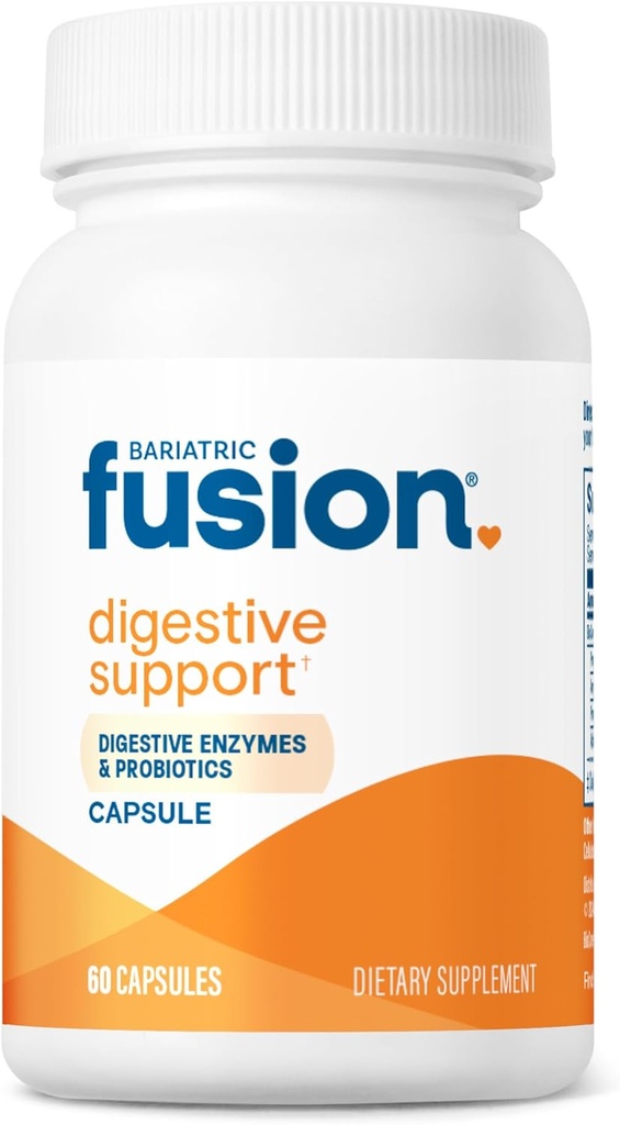 Bariatric Fusion Digestive Support: Digestive Enzymes with Probiotics | Vegan Supplement | Probiotics for Digestive Health and Gut Health Support | Gluten, Dairy & GMO Free | 60 Capsules
