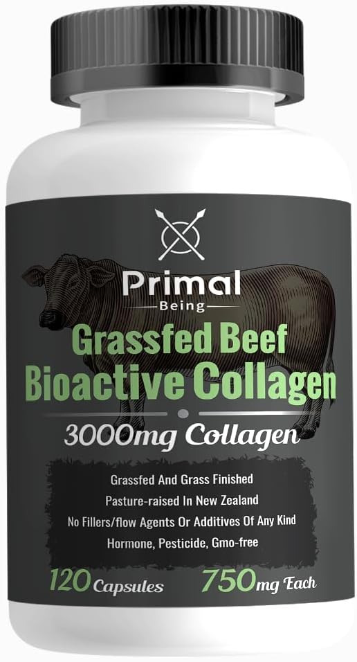 Primal Being Grassfed Beef Cartilage Collagen (Type I-V & XI)- Supports Hair, Skin, Nails, Joint Health, Immunity, Digestion, Post Exercise Recovery - 120 Capsules, 3000 mg per Serving