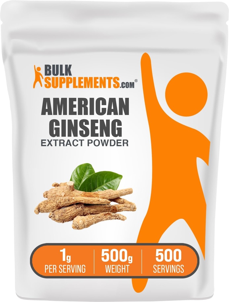 BulkSupplements.com American Ginseng Extract Powder - Ginseng Supplement, Herbal Supplements - Gluten Free, 1g per Serving, 500g (1.1 lbs) (Pack of 1)
