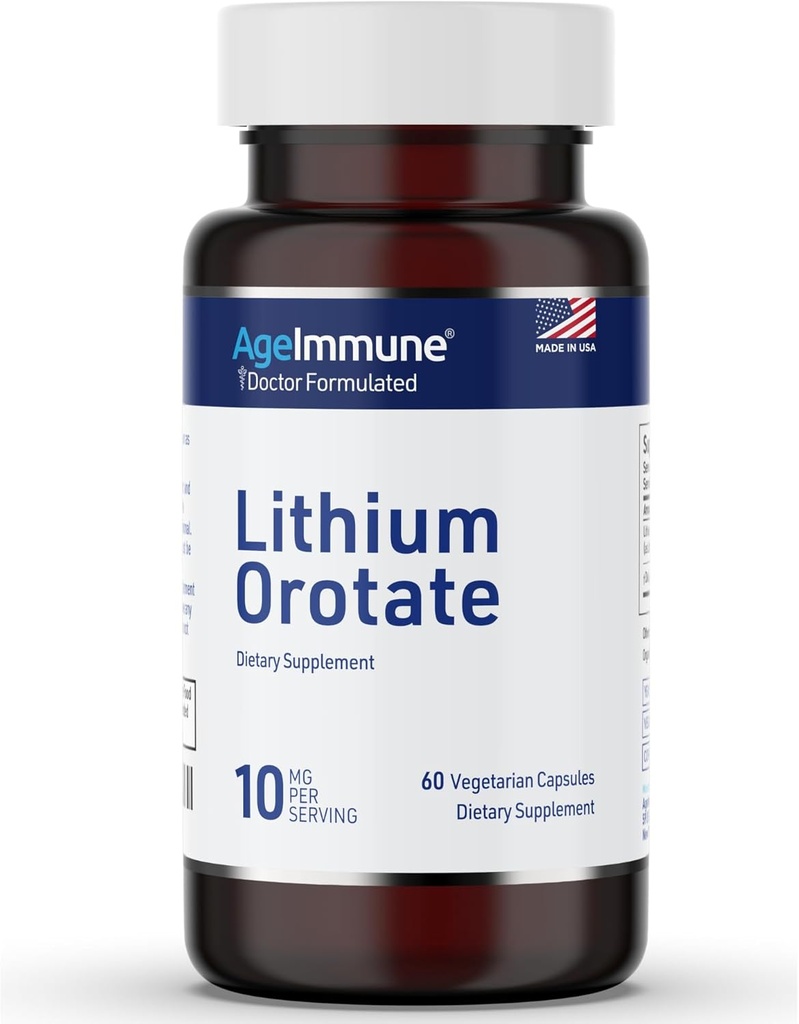 Lithium Orotate Supplement 10mg, 60 Vegetarian Capsules. Supports Memory and Emotional Wellness. Magnesium Stearate Free Supplements. (1)