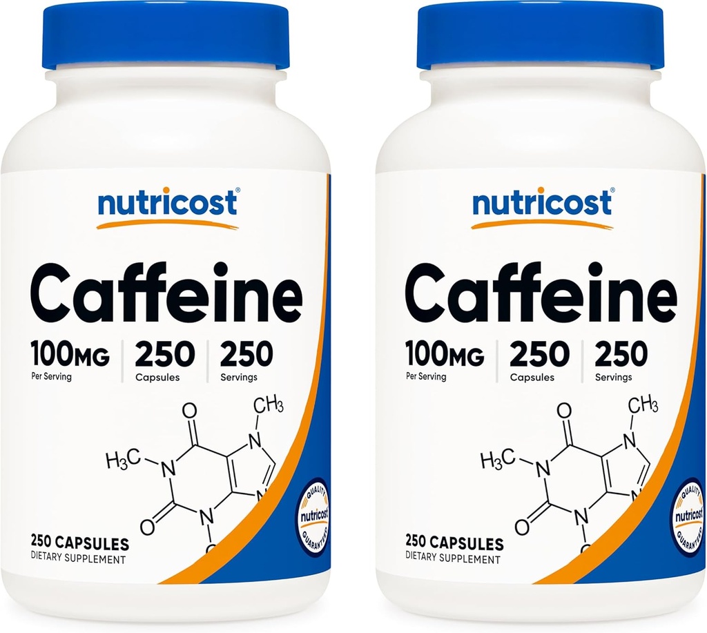 Nutricost Caffeine Pills 100mg Per Serving, 250 Capsules (2 Bottles)