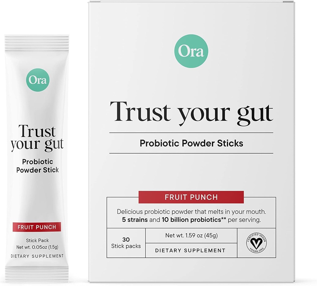 Ora Organic Probiotic Pixies with Prebiotics - Vegan Probiotics for Digestive Health | Dairy-Free, Gluten-Free, No Sugar Added, for Sensitive Stomachs - 30 Fast Dissolving Powder Sticks
