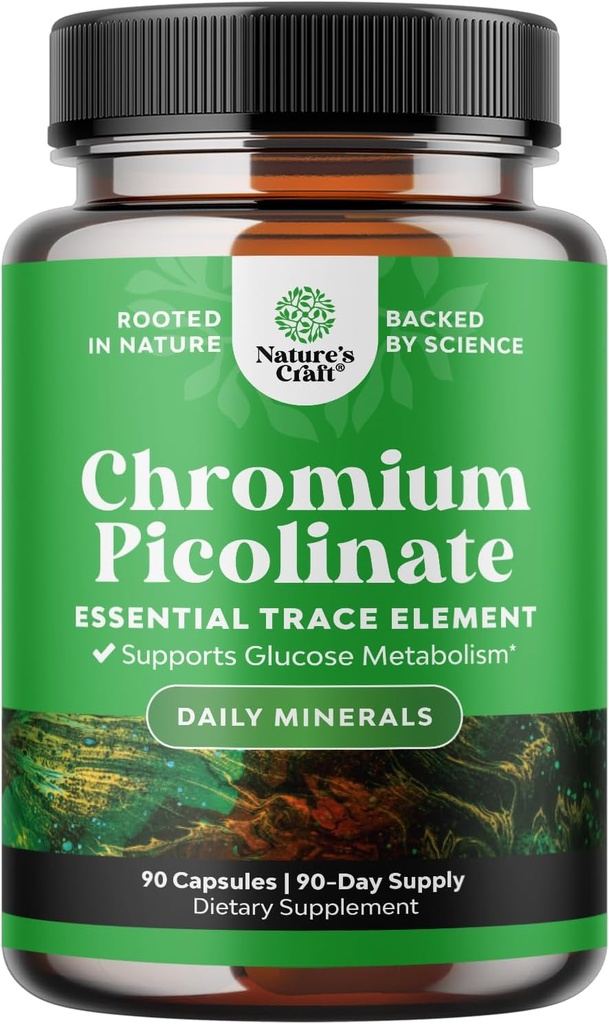 Chromium Picolinate 200mcg Mineral Supplements - Natural Chromium Supplement for Sugar Balance Muscle Growth Brain Booster Heart Health - Natural Pre Workout for Men and Women