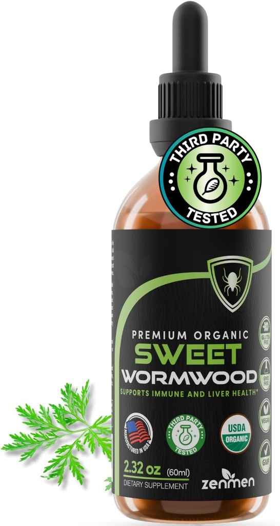 Zenmen Organic Sweet Wormwood (Artemisia Annua) Extract- Immune Support and Source of Antioxidants - 2.32 oz / 60ml, Vegan, Manufactured in The USA