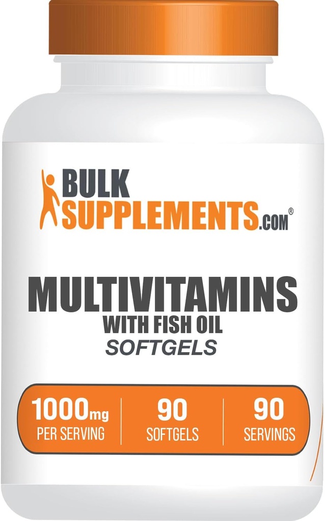BulkSupplements.com Multivitamin Softgels - Daily Multivitamin, Multimineral Supplement, for Adults with Fish Oil - Gluten Free, 1 Softgel per Serving, 90 Count (Pack of 1)