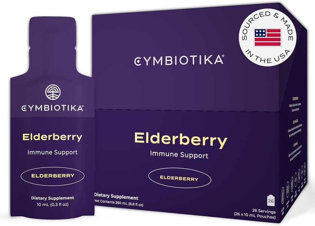 CYMBIOTIKA Adults Elderberry Boost Supplement – Organic Elderberry with Vitamin E for Immune Support – Gluten-Free, Vegan, Keto (Pack of 26)