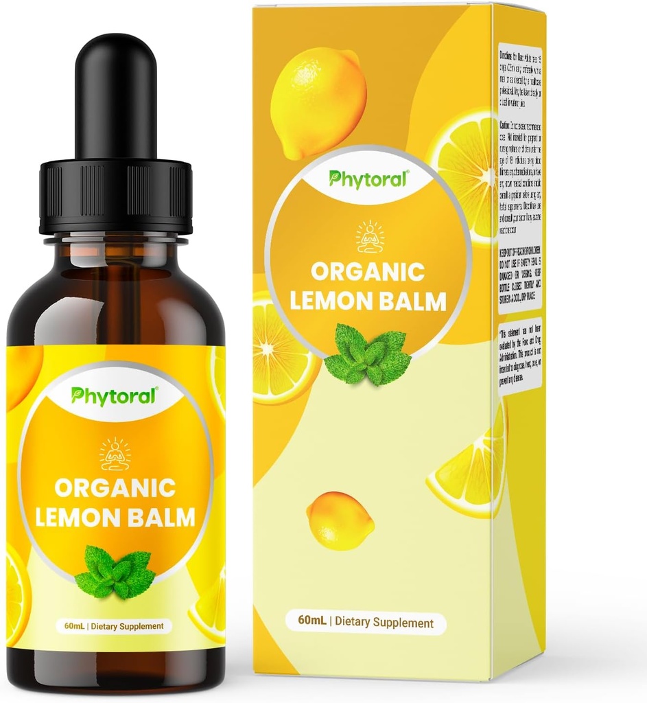 Phytoral Organic Lemon Balm Leaf Liquid Extract for Immune Support - Lemon Balm Tincture for Mood & Relaxation Support - Organic Tincture Leaf Drops for Adults & Kids Dietary Supplement - 60 ml