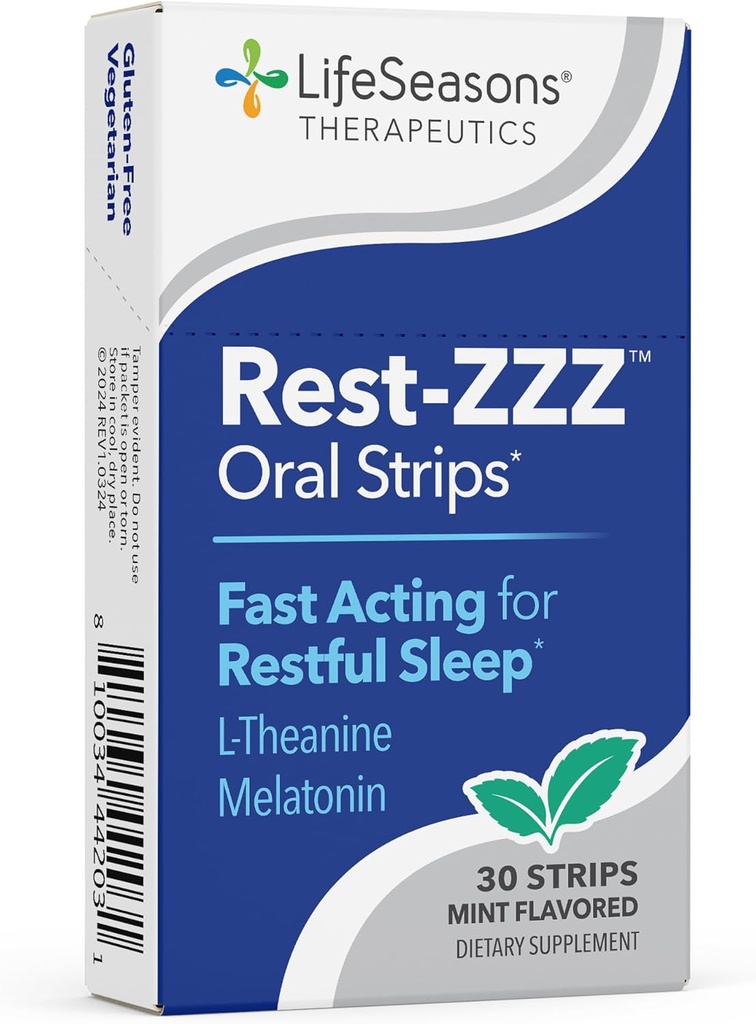 Rest-ZZZ Oral Strips - Powerful Sleep Support Supplement - Fall Asleep & Stay Asleep - Calms Nervous System - Naturally Ease Tension & Restlessness - Low Dose Melatonin GABA & Chamomile - 30 Servings