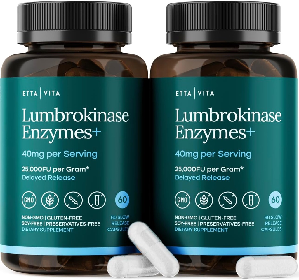 Potent Lumbrokinase Supplement (120 Servings) 40mg/Serving (Max Activity - 800,000 Units) - Lumbrokinase Enzymes Capsules for Energy Support, Digestion, Cognition & Gut Health - Similar to Nattokinase