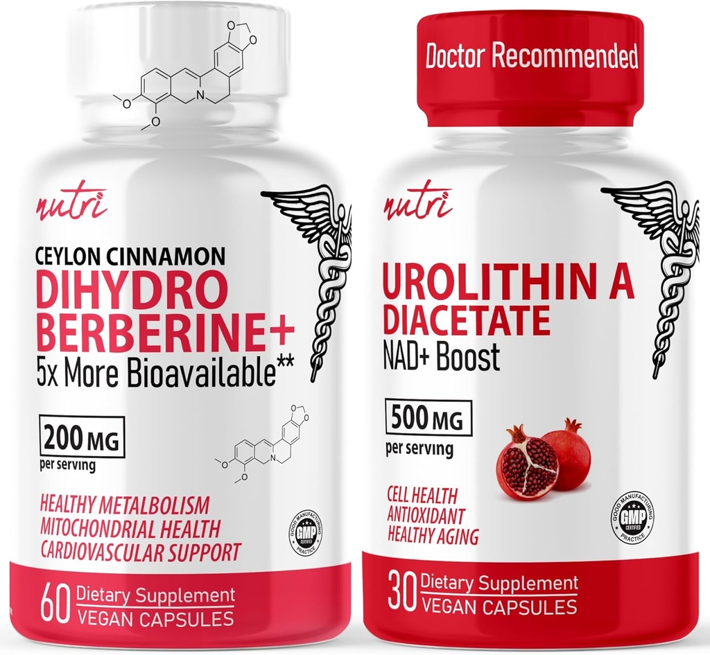 Nature's Fusions Nutri Dihydroberberine (60 Capsules) & Urolithin A Diacetate 500mg Energy Booster Supplement
