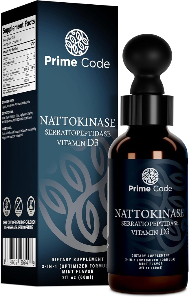 Prime Code nattokinase Supplement | serratiopeptidase and nattokinase Supplements | Nattokinase Liquid Drops| natto Liquid | Serratiopeptidase | High Absorption | Non-GMO | Gluten-Free