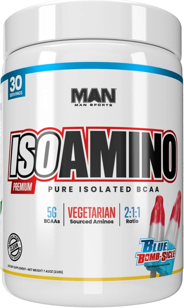 Man Sports ISO-Amino BCAA Amino Acid Powder, Blue Bomb-Sicle, 30 Servings, 210 Grams