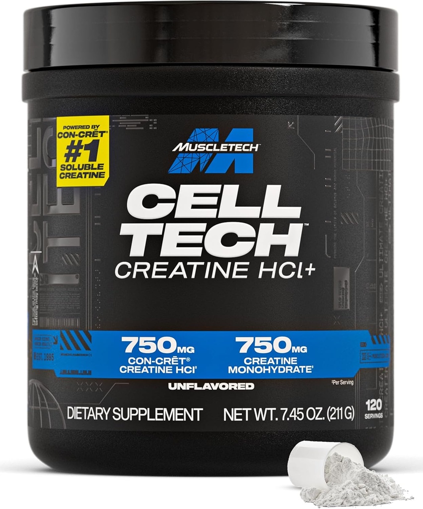 MuscleTech Cell-Tech Creactor Creatine HCl Powder,Post Workout Muscle Builder for Men & Women ,Creatine Hydrochloride + Free-Acid,Unflavored (120 Servings),8.47 oz