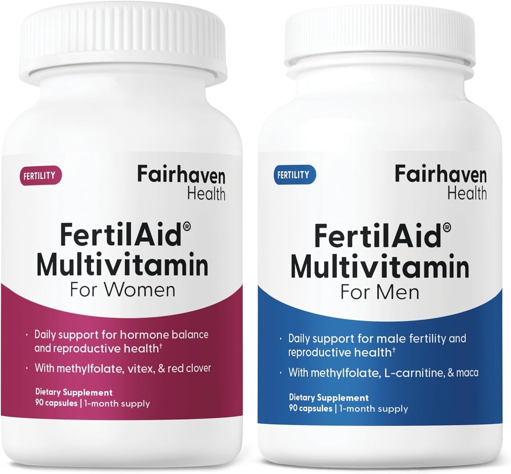Fairhaven Health FertilAid for Men and Women Combo Fertility Supplements for Men and Women | Count and Motility Support Pre-Conception for Him | Prenatal Vitamin for Her with Vitex and Folate