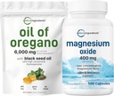 Micro Ingredients Oil of Oregano Softgels 6,000mg Per Serving & Magnesium Oxide 400mg Bundle Pack | 4X Strength Carvacrol & Thymoquinon | Elemental Form for Max Concentration