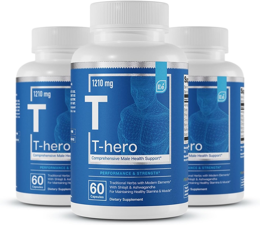 Essential Elements T-Hero - Daily Testosterone Support for Men - Promotes Vitality & Drive - with Ashwagandha, Shilajit, Boron, DIM - 60 Count - 30 Servings (3-Pack)