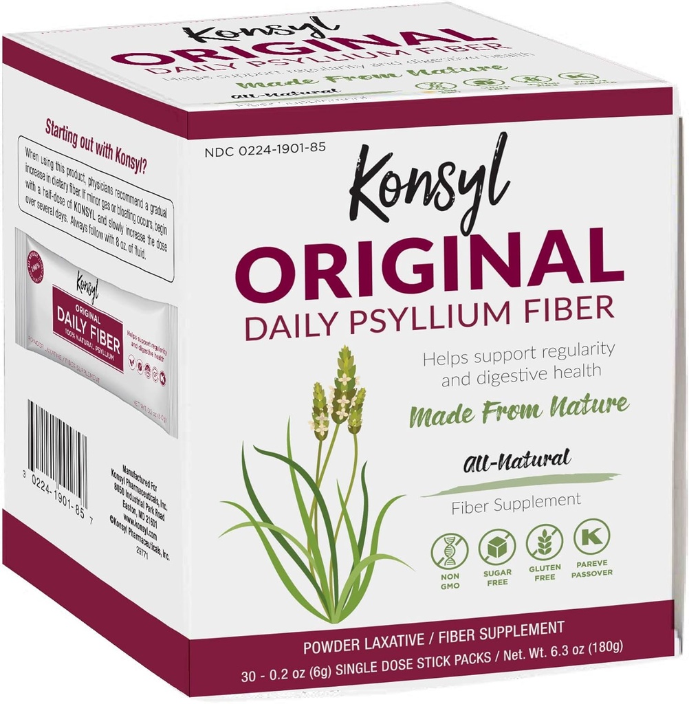 Konsyl Original Formula Daily Fiber, 100% All Natural Psyllium Husk Powder - Stickpacks 30ct