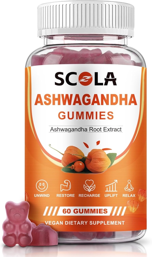 Ashwagandha Gummies, Calm Gummies with Ashwagandha Root Extract Vitamin D Zinc, Ashwagandha Supplement for Sleep Stress Balance, Vegan, Non-GMO, Gluten-Free, 60 Count
